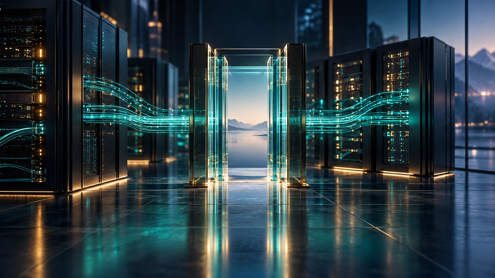 Concept illustration of managed server infrastructure with a controlled access gateway