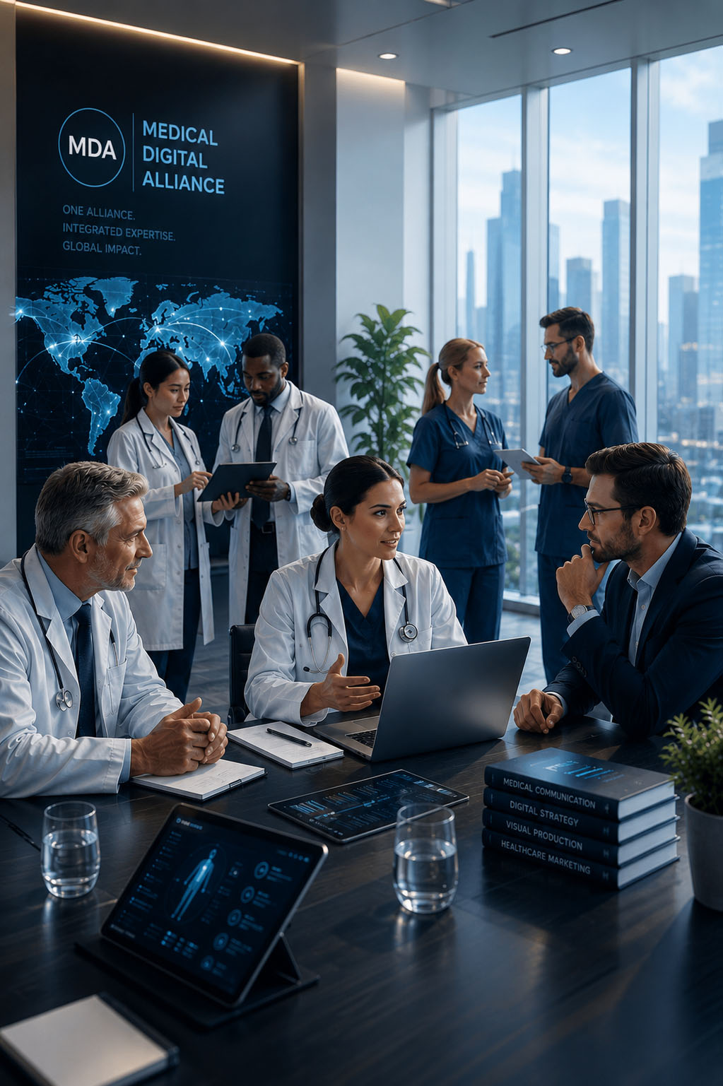 Healthcare professionals connected through medical communication, digital strategy and international collaboration